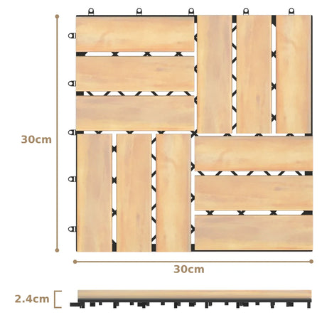 10 Pieces 12 x 12  Inch Acacia Wood  Interlocking Check Deck Tiles