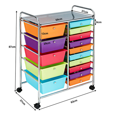 15 Drawer Rolling Storage Cart with Wheels for Home Office-Macaroon