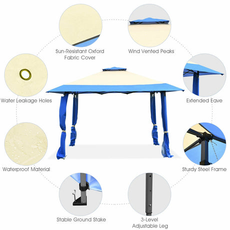 13 Feet x 13 Feet Pop Up Canopy Tent Instant Outdoor Folding Canopy Shelter-Blue