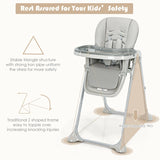 Baby Foldable Convertible High Chair with Adjustable Height Recline-Grey