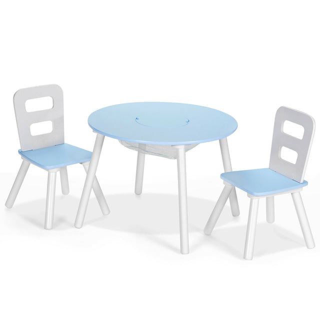 Wood Activity Kids Table and Chair Set with Center Mesh Storage for Snack Time and Homework-Blue