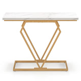 Gold Console Table with Diamond Shape Geometric Frame-White