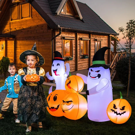 170CM Long Halloween Inflatable Decoration 4 Pumpkins 2 Witch Hat Ghosts Combo