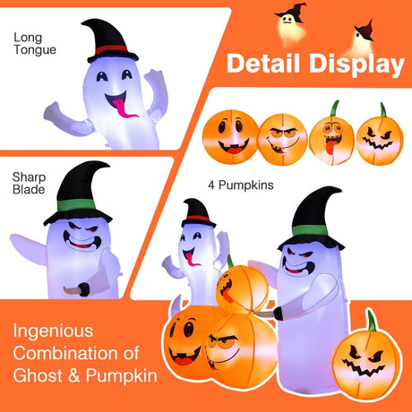 170CM Long Halloween Inflatable Decoration 4 Pumpkins 2 Witch Hat Ghosts Combo