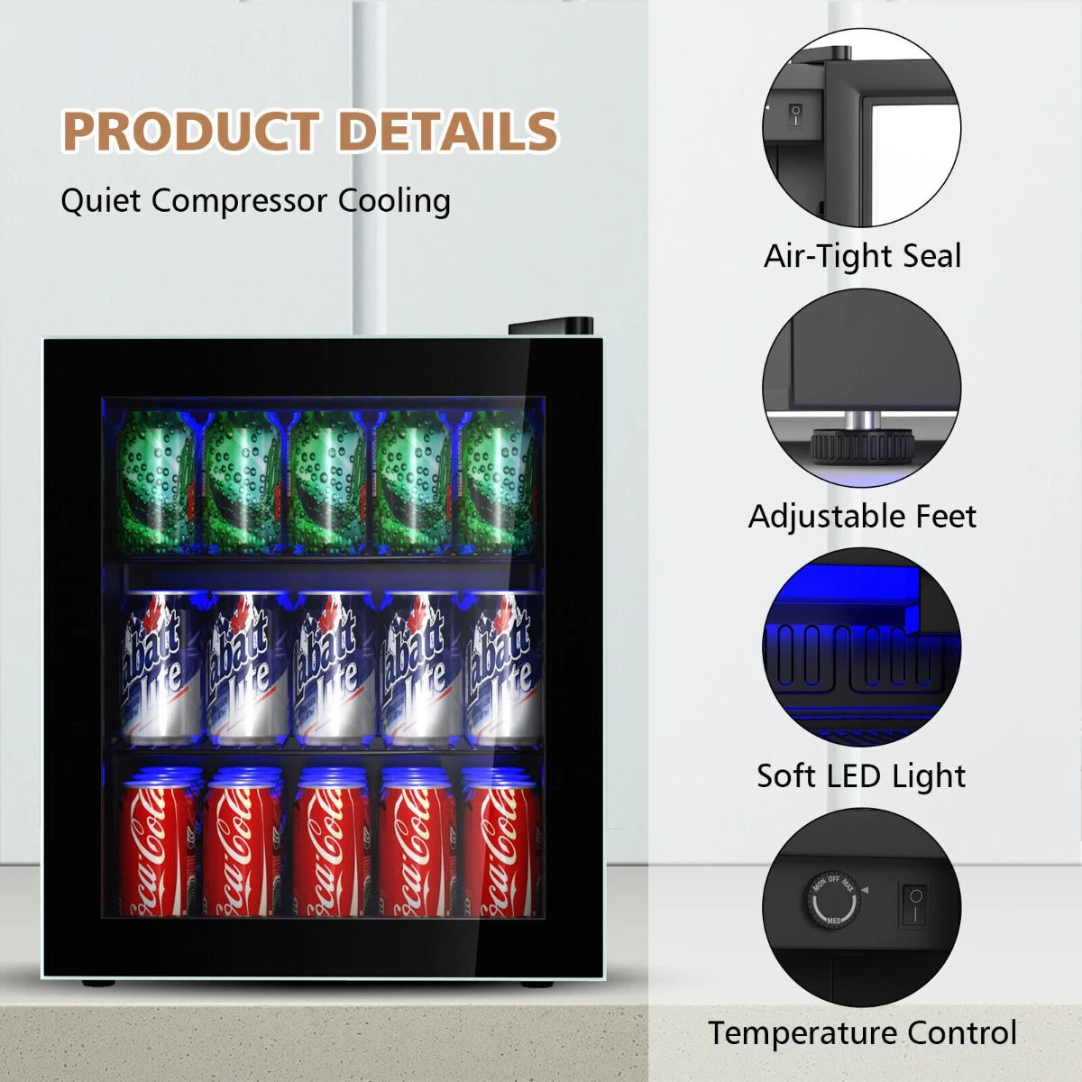 46L Mini Fridge Beverage Cooler Refrigerator Low Noise Drink Dispenser Machine-Black