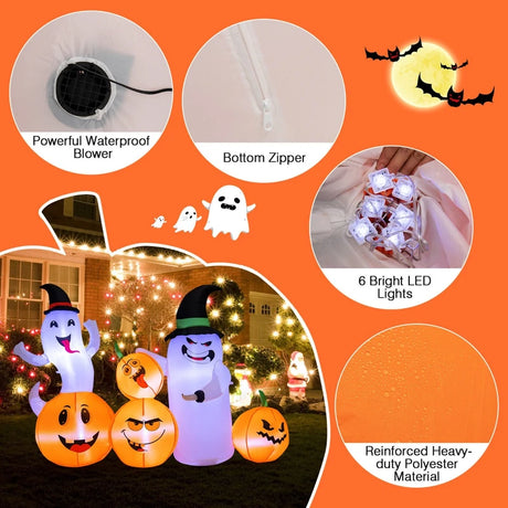 170CM Long Halloween Inflatable Decoration 4 Pumpkins 2 Witch Hat Ghosts Combo