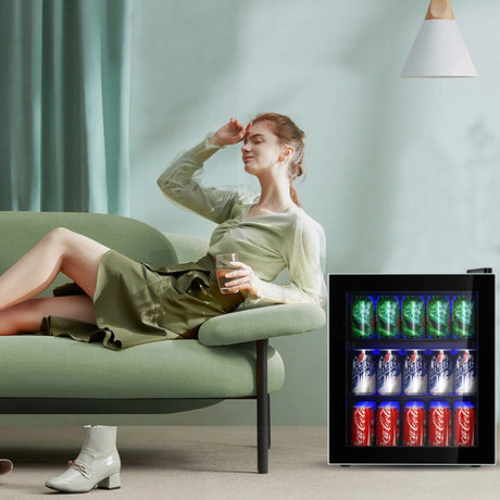 46L Mini Fridge Beverage Cooler Refrigerator Low Noise Drink Dispenser Machine-Black