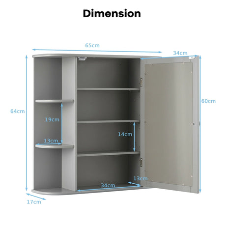 Multipurpose Mount Wall Surface Bathroom Storage Cabinet with Mirror-Gray