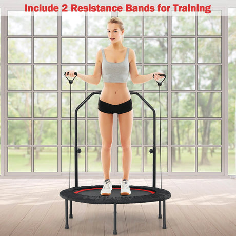 101 cm Mini Trampoline with 2 Resistance Bands and Adjustable Foam Handle-Red