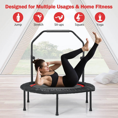101 cm Mini Trampoline with 2 Resistance Bands and Adjustable Foam Handle-Red