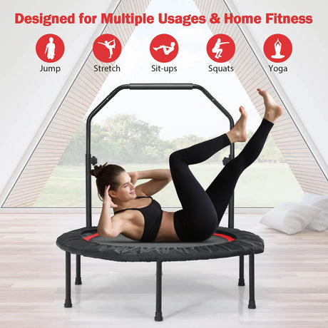 101 cm Mini Trampoline with 2 Resistance Bands and Adjustable Foam Handle-Red