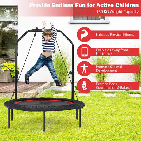 101 cm Mini Trampoline with 2 Resistance Bands and Adjustable Foam Handle-Red