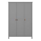 Tromso 3 Doors Wardrobe Folkestone Grey with Leather Handles