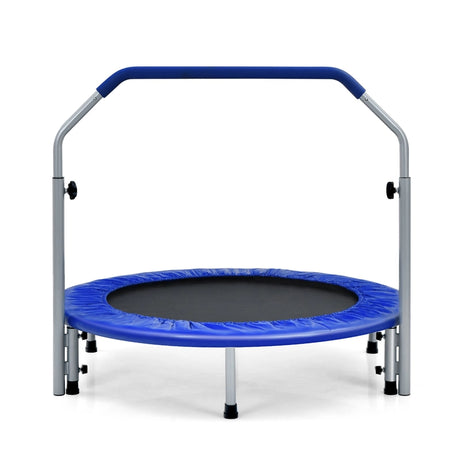 40 Inch Folding Exercise Trampoline Rebounder with 4-Level Handrail Carrying Bag-Blue
