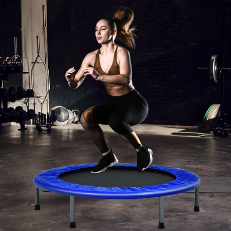 40 Inch Folding Exercise Trampoline Rebounder with 4-Level Handrail Carrying Bag-Blue