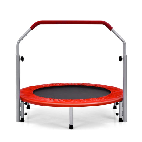 40 Inch Folding Exercise Trampoline Rebounder with 4-Level Handrail Carrying Bag-Red