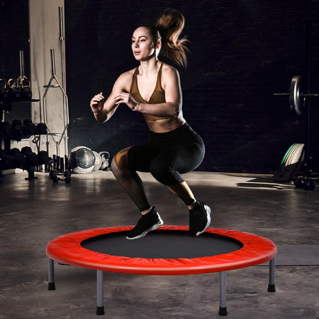 40 Inch Folding Exercise Trampoline Rebounder with 4-Level Handrail Carrying Bag-Red