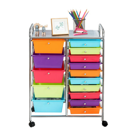 15 Drawer Rolling Storage Cart with Wheels for Home Office-Macaroon