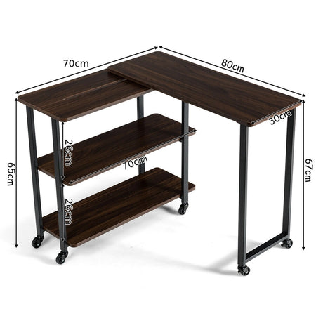 360 Rotating Sofa Side Table with Storage Shelves and Wheels-Walnut