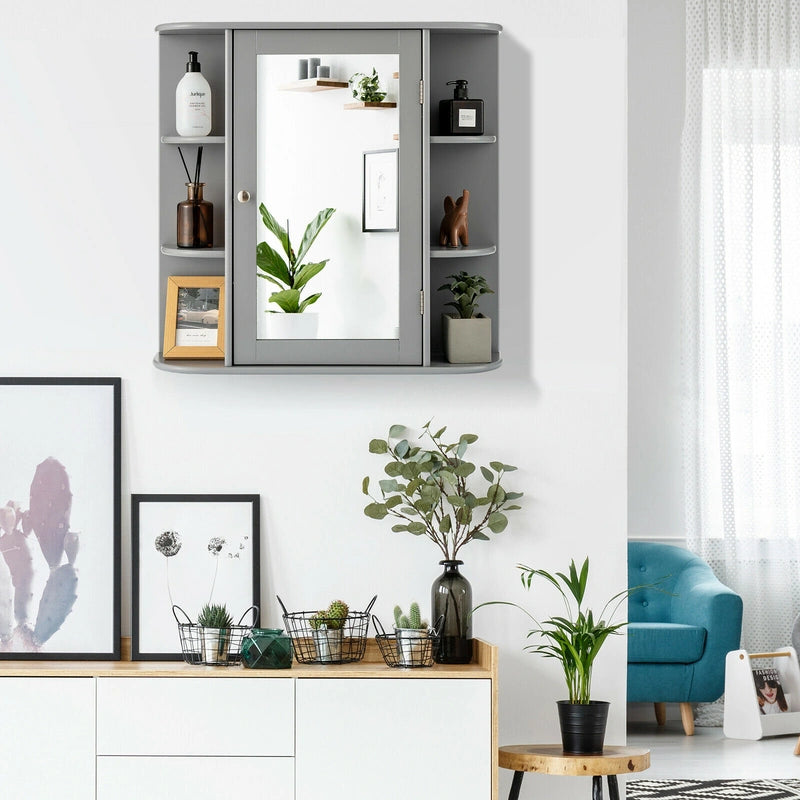 Multipurpose Mount Wall Surface Bathroom Storage Cabinet with Mirror-Gray