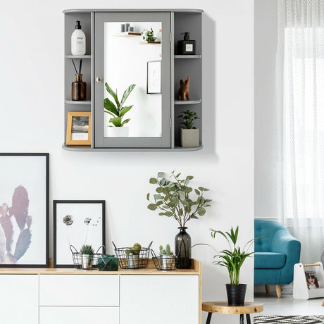 Multipurpose Mount Wall Surface Bathroom Storage Cabinet with Mirror-Gray