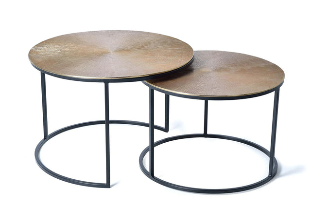 Giner and Colomer  Set Of 2 Nesting Tables With Metal Base And Bronze Top (Large & Small)