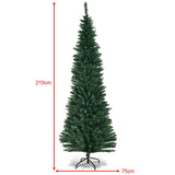 2.1M Slim Pencil Christmas Tree with Branch Tips for Indoor Decoration