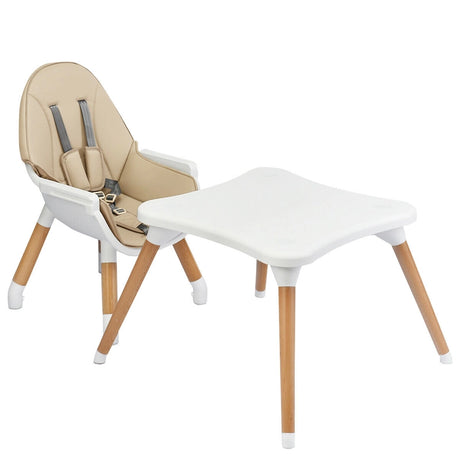 5-in-1 Convertible Wooden High Chair for Toddlers-Beige