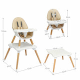 5-in-1 Convertible Wooden High Chair for Toddlers-Beige