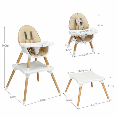 5-in-1 Convertible Wooden High Chair for Toddlers-Beige