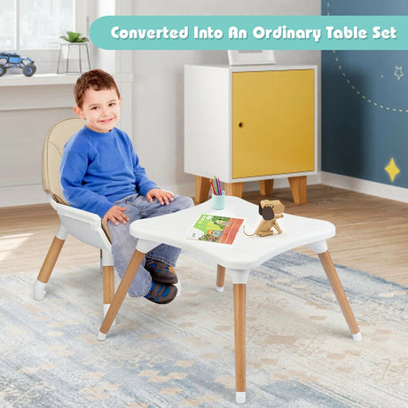 5-in-1 Convertible Wooden High Chair for Toddlers-Beige