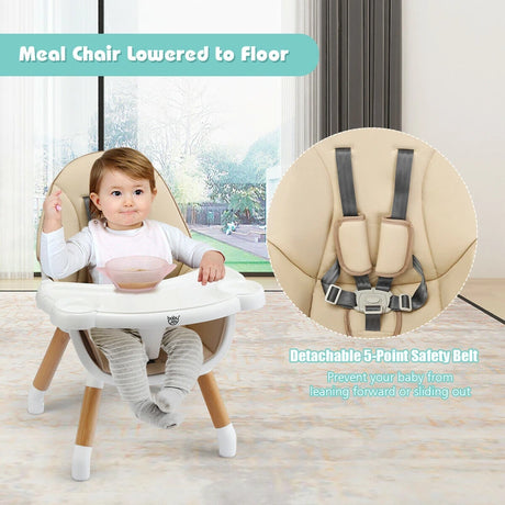 5-in-1 Convertible Wooden High Chair for Toddlers-Beige