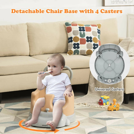 6-in-1 Convertible Baby Booster Seat with Tray Wheels-Orange