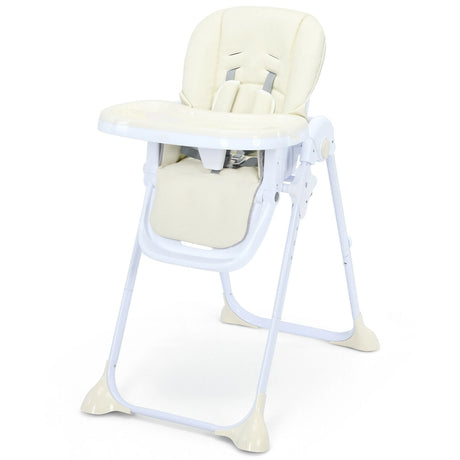 Baby Foldable Convertible High Chair with Adjustable Height Recline-Beige