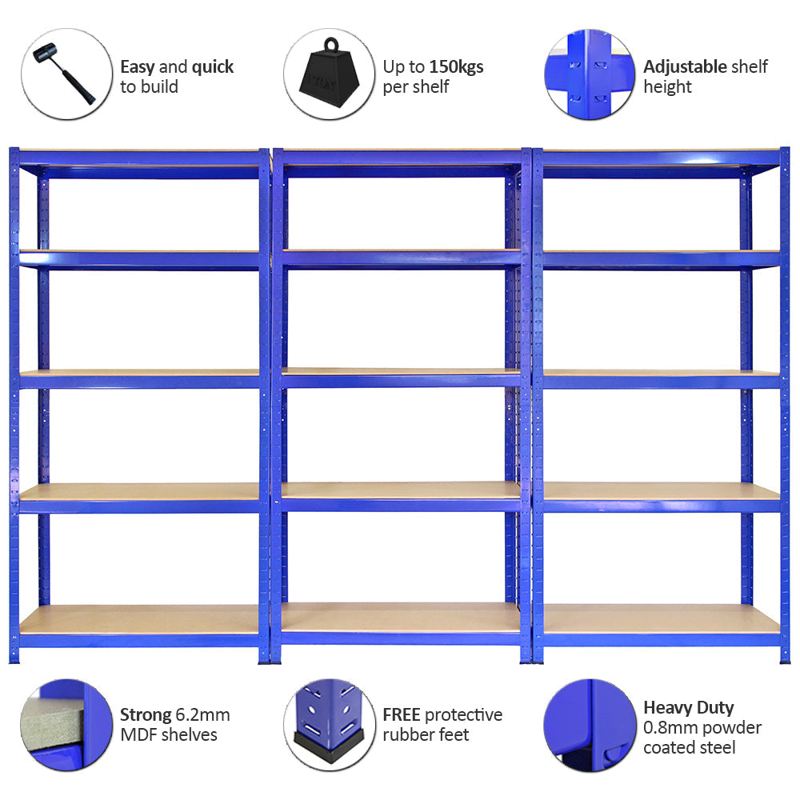 Monster Racking T-Rax Heavy Duty Shelving Units, Blue, 75cm W, 30cm D, Set of 4