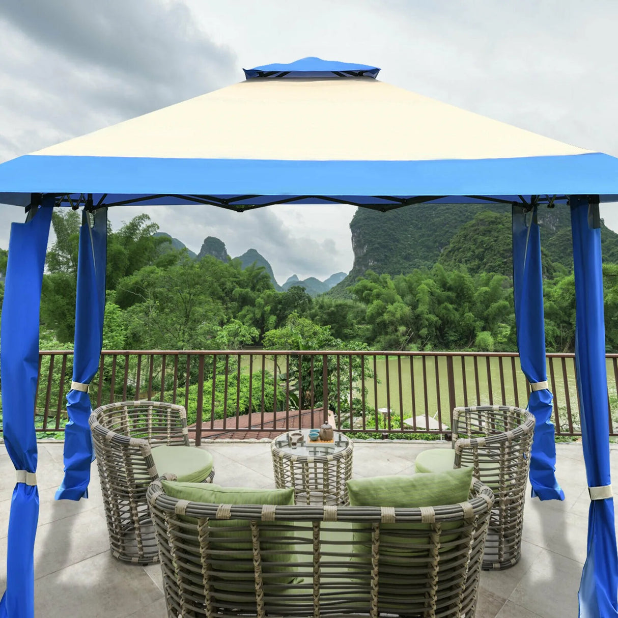 13 Feet x 13 Feet Pop Up Canopy Tent Instant Outdoor Folding Canopy Shelter-Blue