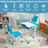 Height Adjustable Kids Study Table and Chair Set with Bookstand-Blue