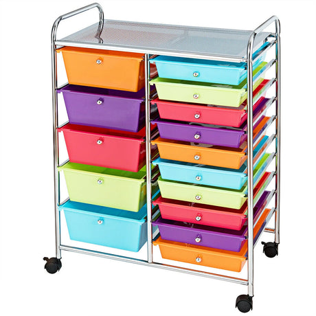 15 Drawer Rolling Storage Cart with Wheels for Home Office-Macaroon