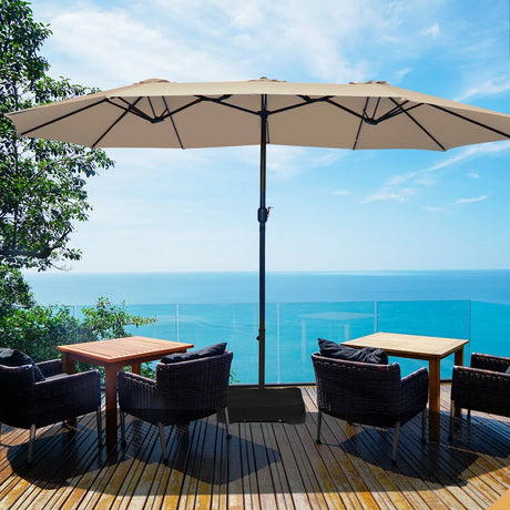 15 Foot Extra Large Patio Double Sided Umbrella with Crank and Base-Beige