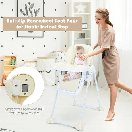 Baby Foldable Convertible High Chair with Adjustable Height Recline-Beige
