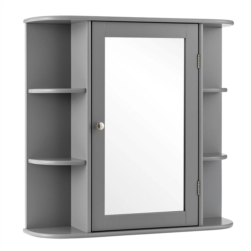Multipurpose Mount Wall Surface Bathroom Storage Cabinet with Mirror-Gray