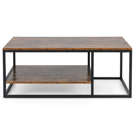 2-Tier 105 cm Industrial Wood Accent Coffee Center Table-Rustic Brown