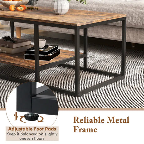 2-Tier 105 cm Industrial Wood Accent Coffee Center Table-Rustic Brown