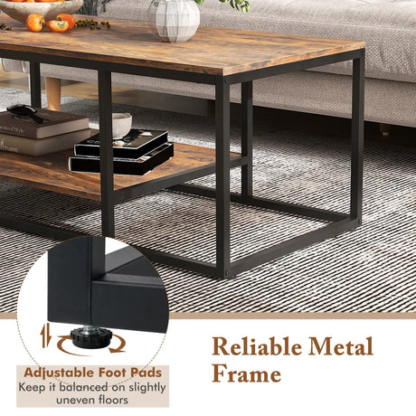 2-Tier 105 cm Industrial Wood Accent Coffee Center Table-Rustic Brown