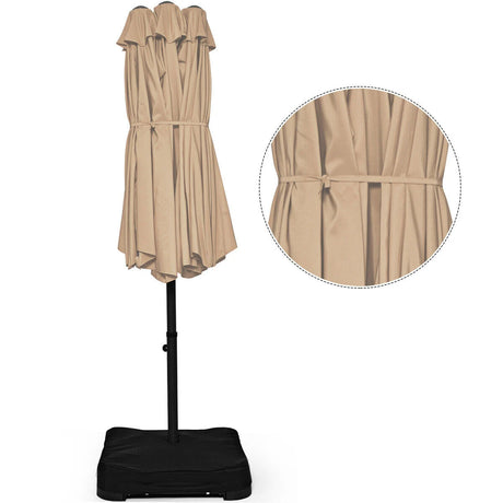 15 Foot Extra Large Patio Double Sided Umbrella with Crank and Base-Beige