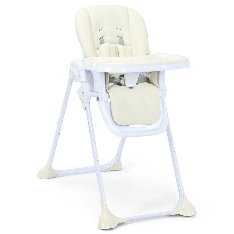 Baby Foldable Convertible High Chair with Adjustable Height Recline-Beige