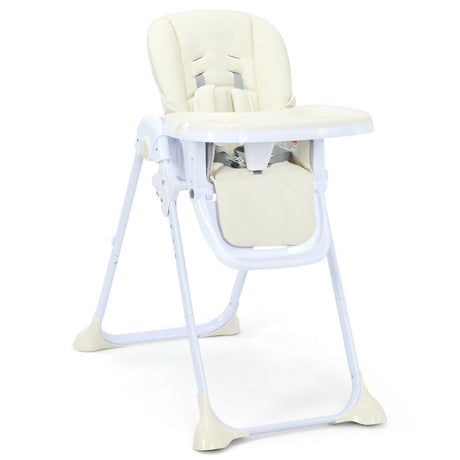 Baby Foldable Convertible High Chair with Adjustable Height Recline-Beige