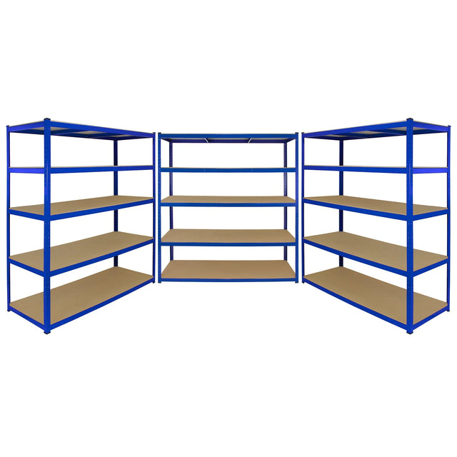 Monster Racking T-Rax 3 x Extra Wide Storage Shelves, Blue, 160cm W, 60cm D
