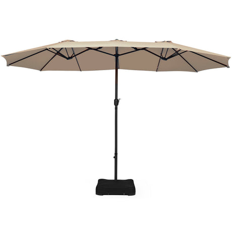 15 Foot Extra Large Patio Double Sided Umbrella with Crank and Base-Beige