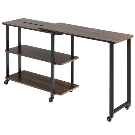 360 Rotating Sofa Side Table with Storage Shelves and Wheels-Walnut